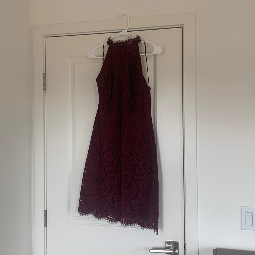 Maroon lace halter dress